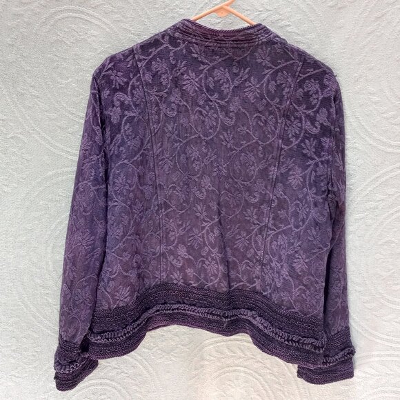 Coldwater Creek Royal Purple Jacquard Jacket W/Embroidery & Ruffles XL (T-385) - Picture 14 of 14